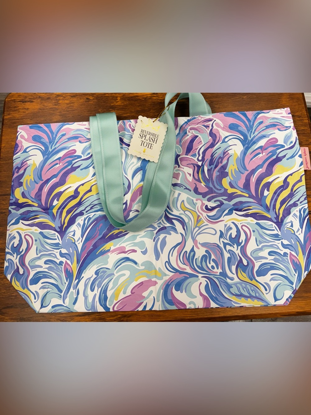 Simply Southern SPLASH/ Watercolor Reversible Reusable Waterproof Tote Bag